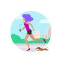 Vector illustration of girl and the dog running in city Park Royalty Free Stock Photo